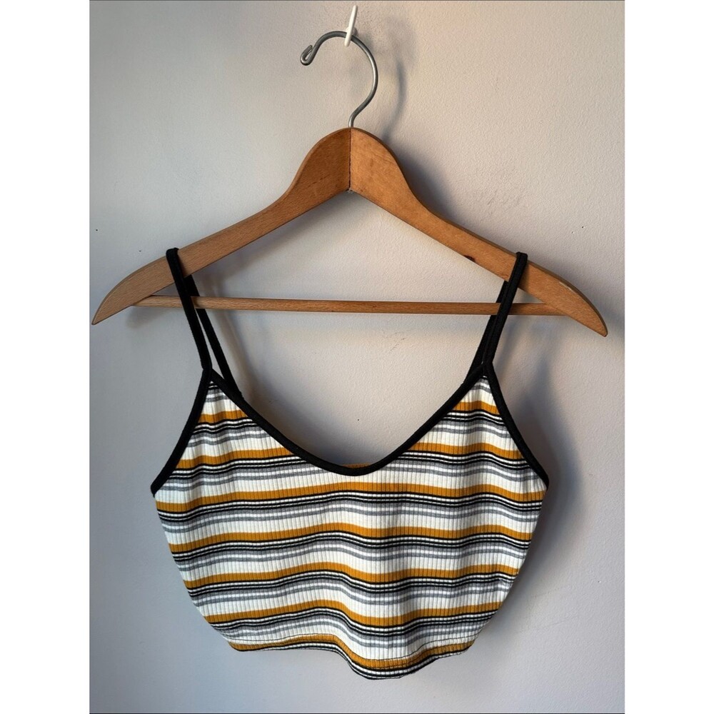 SHEIN Ribbed Striped Crop Cami Tank Top Mustard Black White